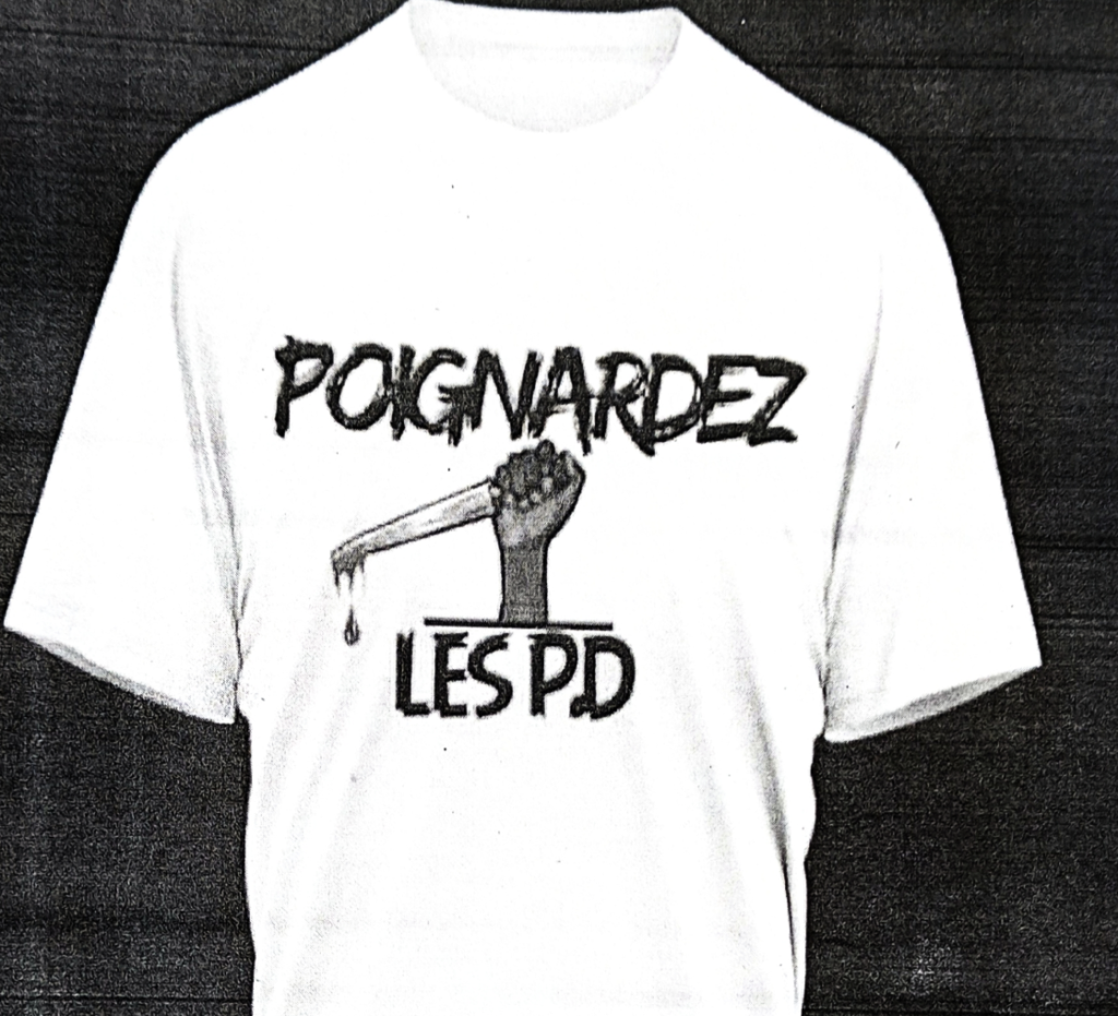 The formal compliaint filed by ADEFHO includes this image of a "Stab the Fxxxxt" T-shirt that is being distributed in response to the song.